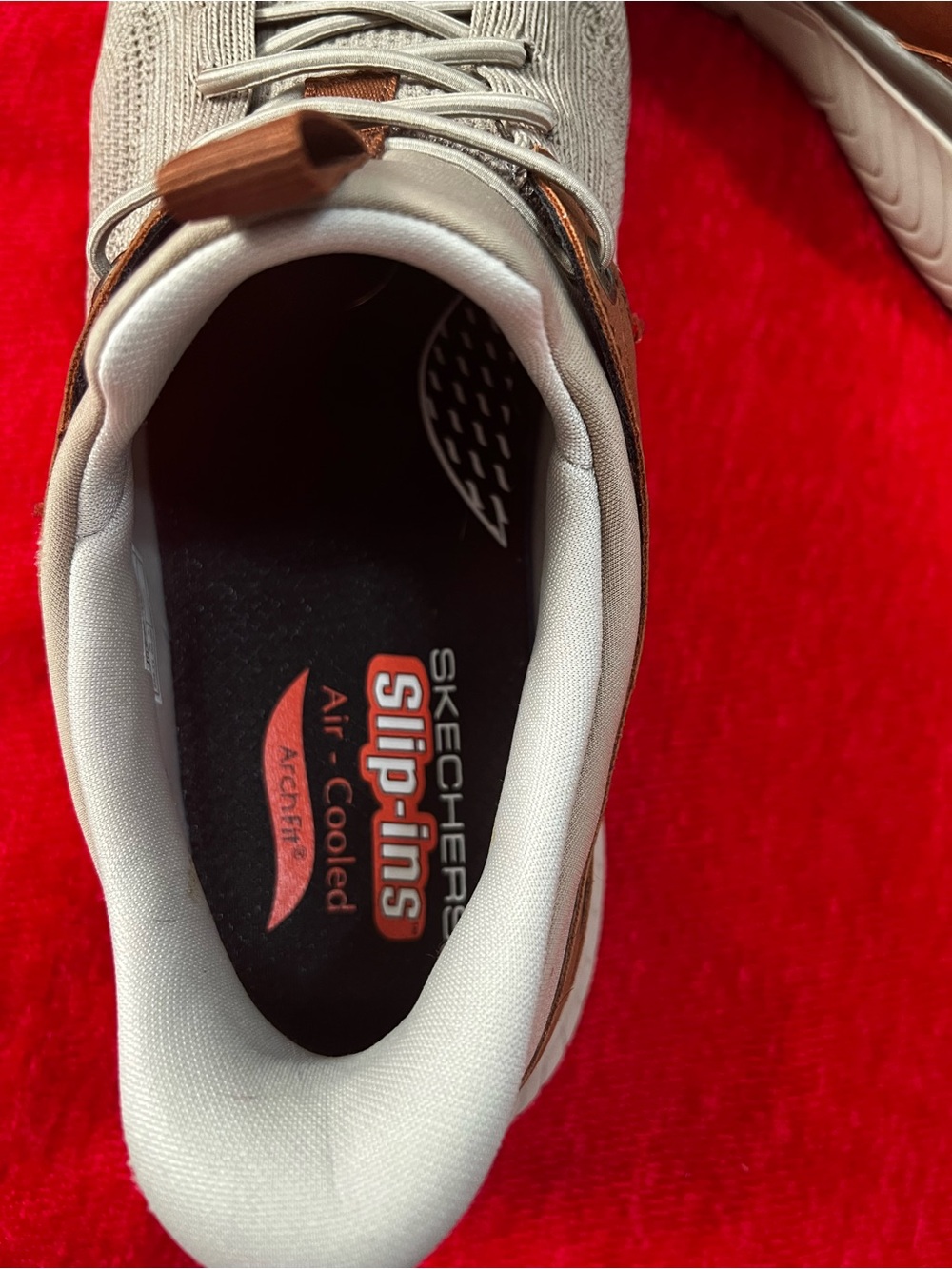 Skechers Men’s Beige Knit Slip-On Sneakers with Brown Accents - Picture 4 of 5